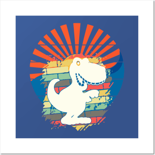 White Dinosaur Sunrays Posters and Art